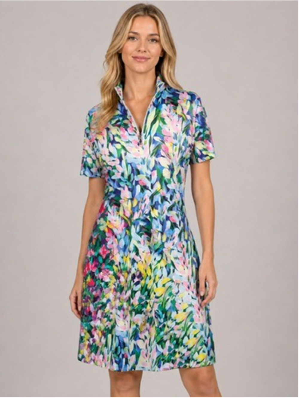 ACEGOLFS Botanical Floral Energy Short Sleeve 36.5 Inch Dress UPF50+ Size L